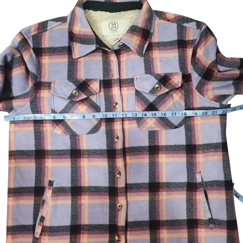 Sage Ladie's Plush Plaid Shirt Jacket In Purple. M - Picture 9 of 14